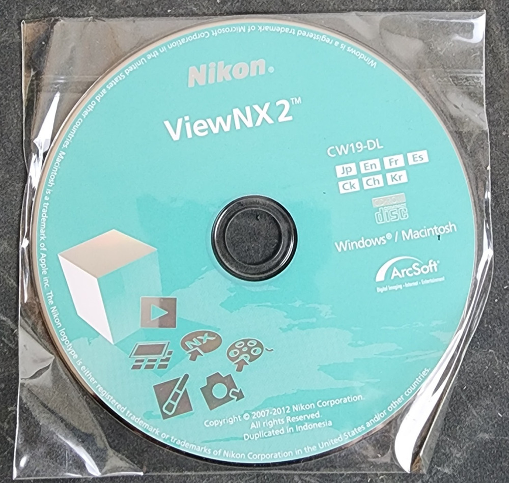 Nikon OEM ViewNX2 CW19-DL Software (Windows/Macintosh CD-ROM, 2012)